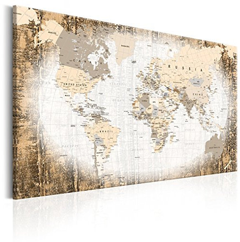 Pinnwand B&D XXL Weltkarte Pinnwand & Vlies Leinwand Bild 120x80 cm XXL Bilder mit Kork Rückwand 1 Teilig Kunstdruck Korktafel Korkwand Memoboard Pinboard Wandbilder Karte Landkarte