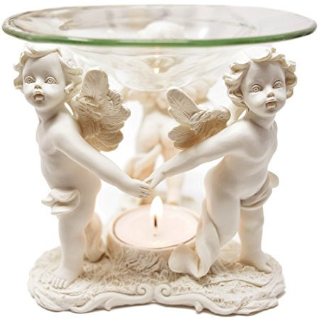 Out of the blue 936959 Polyresin-Aromalampe mit Glasschale, drei stehende Engel, circa 10,5 x 11,5 cm, Braun