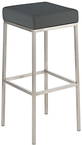 CLP Barhocker Montreal I Gepolsterter Barstuhl mit Kunstlederbezug I Tresenhocker mit Metallgestell, Farbe:grau, Gestell Farbe:Edelstahl