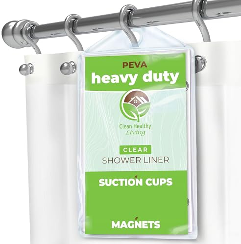 Clean Healthy Living Tenda da doccia trasparente in PEVA resistente, con magneti e ventose, 182,9 x 182,9 cm