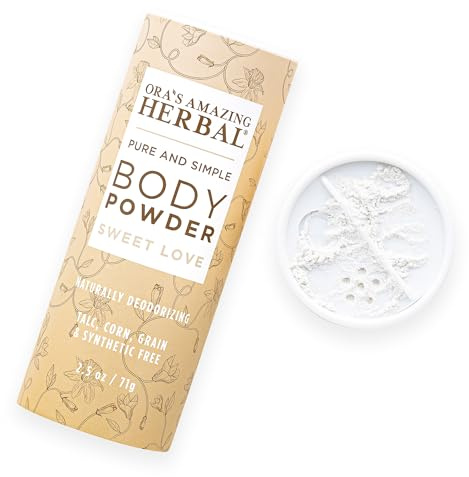 Ora's Amazing Herbal Body Powder for Women, Cornstarch and Talc Free Powder, Bath and Dusting Powder, Amber Oil, Frankincense Essential Oil, Ylang-Ylang, Vanilla, Warm Scent, Sweet Love 2.5 oz