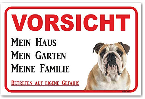 AdriLeo Schild - Vorsicht Englische Bulldogge - Mein Haus - (20x30cm) / Achtung Hund Wachhund robust langlebig UV-beständig wetterfestes Warnschild