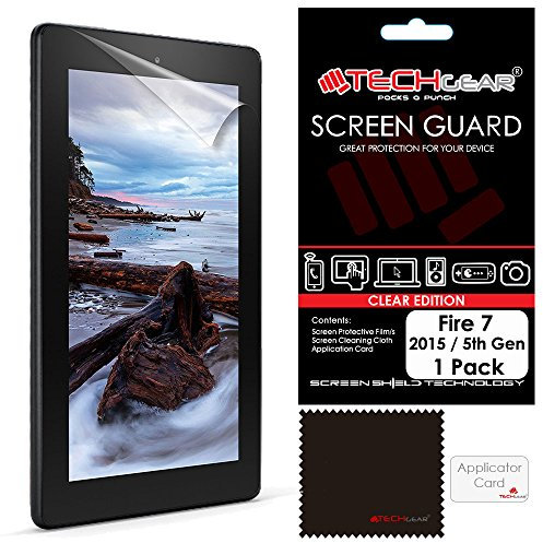 TECHGEAR Screen Protector for Amazon Fire 7 & Fire Kids Edition 7 (5th Generation / 2015) - Clear Lcd Screen Protector With Cleaning Cloth + Application Card (Not for 7th Gen 2017)