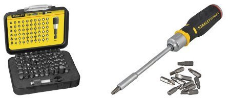 Stanley 1-13-902 - Juego de 60 puntas destornilladores + FatMax bit-destornillador/Bit - destornillador con carraca 12 Bits, FMHT0-62690
