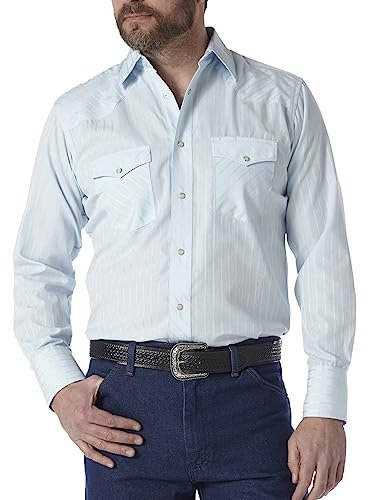 Wrangler Men's Sport Western Two Pocket Long Sleeve Snap Shirt, Blue, S