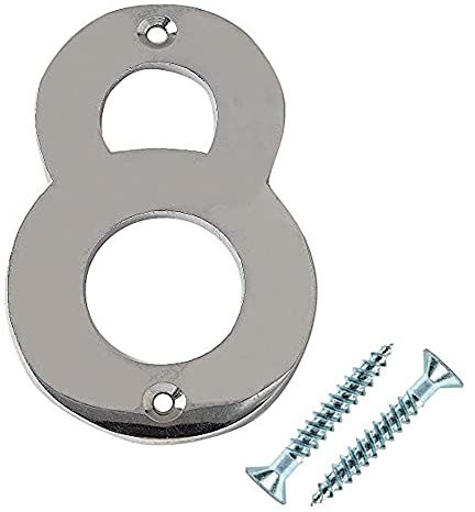 Merriway BH03007 Polished Chrome Screw-On House Flat Gate Post Numeral 50 mm (2 Inch) Number 8