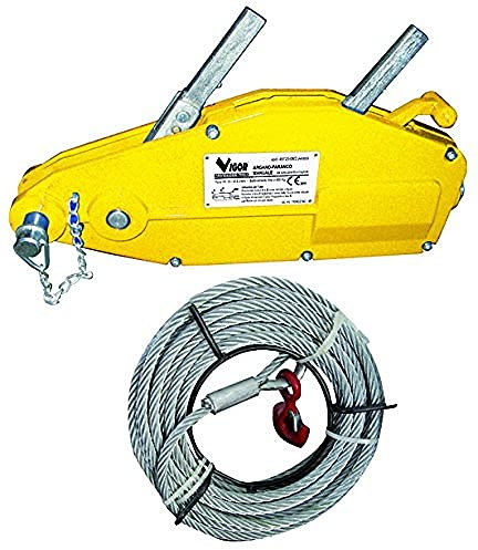 Vigor 4972032-Palans et Treuils Manuels avec Câble 20 M 3200 Kg.