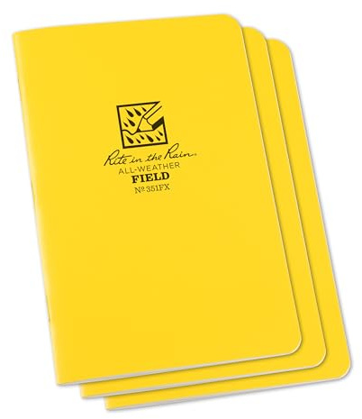Rite in the Rain Weatherproof Stapled Notebook, 4.625 x 7, Yellow Cover, Field Pattern, 3 Pack (No. 351FX)