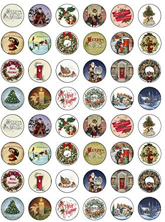 48 traditionellen vintage-Weihnachten Kuchendekoration, essbar, Kuchendekoration rund – ideal für Partys