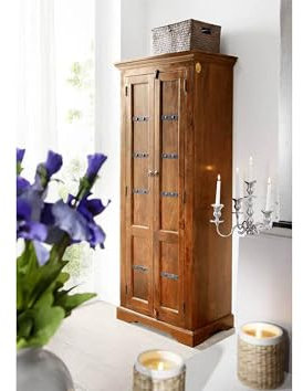 MASSIVMOEBEL24.DE | Oxford Schrank aus Massivholz #0901 | Akazienholz - Honig, lackiert | Kolonialstil | 73x45x180 cm | Schrank aus Massivholz Vollholzschrank