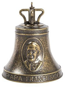 arterameferro Campana Papa Francesco da Tavolo in Ottone Brunito, Campanello da Parete con Effige di Papa Francesco, Occasione Religiosa o Matrimonio