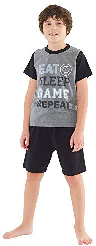 Boys Teens Gaming Gamer Football Short Pyjamas Set Nightwear Sleepwear UK Seller - Dark Grey - 11/12 Years