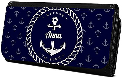 Geldbörse mit Namen Anna - Design Anker - Brieftasche, Geldbeutel, Portemonnaie, personalisiert für Damen und Herren