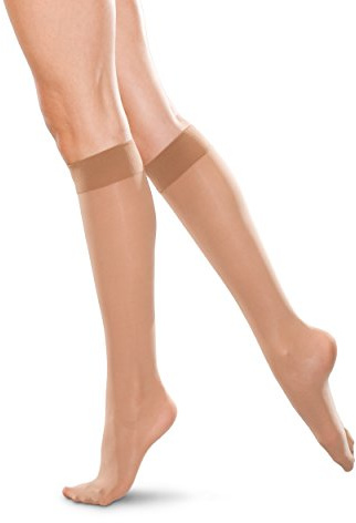 Therafirm Knee High Support Stockings - 20-30mmHg Moderate Compression Nylons (Sand, Medium)