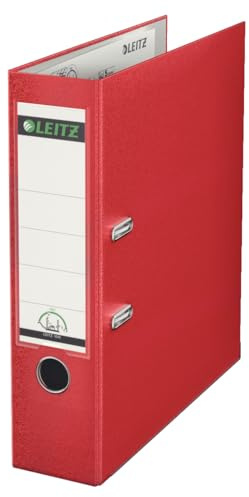 Leitz Plastic Lever Arch File, 90 Percent Recycled Card, 30 Percent Pre-consumer Recycled Plastic, With Thumbhole and Rado Rings, 80mm Spine 600 Sheet Capacity, Red, 10101025
