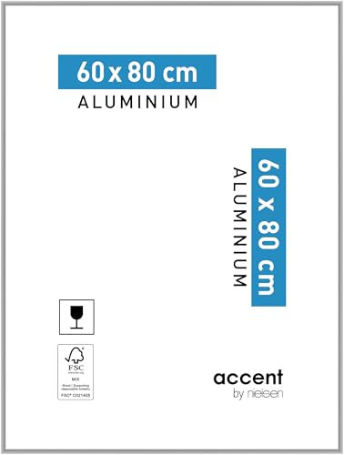 accent by nielsen Bilderrahmen, 60 x 80 cm, Aluminium, Silber matt, Posterrahmen zum Aufhängen im Hoch- & Querformat, Echtglas, Accent