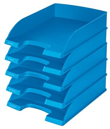 Leitz Briefkorb Standard A4, 5er Pack, Briefablage in Premium-Qualität, Stapelbare Ablagefächer als Schreibtisch-Organizer, Kombinierbar mit Plus-Serie, Hellblau, 52270030
