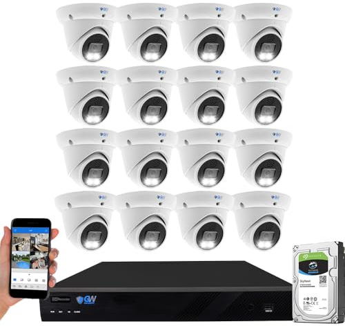 GW Security Inc 16CH 5MP NVR IP Camera Network PoE Surveillance System - (16) HD 1920P Weatherproof Outdoor/Indoor Dome Security Cameras White
