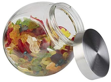 APS Vorratsglas – Bonbonglas mit Premium Glaskugel und einem Schraubdeckel aus rostfreiem Edelstahl – Aromadichte durch den hochwertigen Schraubdeckel