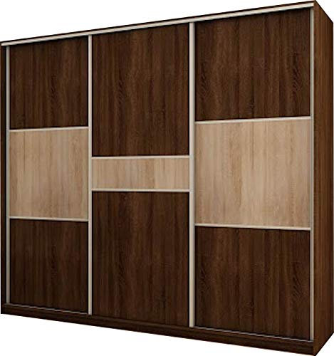 Sliding 3 Door Wardrobe with Shelves – Large Bedroom Triple Wardrobe with Sliding Doors for Storage(240x65x216 cm) – Modern Furniture - RICO (Sonoma Oak Dark/Sonoma Oak Light)