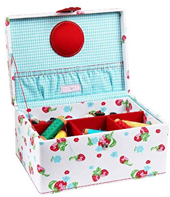 London Clock 82349 Nähkästchen Serie Erdbeeren, 12,5 x 24 x 17 cm, weiß/hellblau