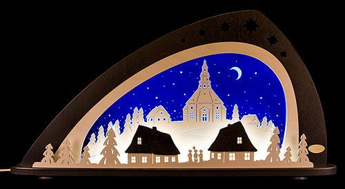 weigla - Schwibbogen original Erzgebirge I Motiv Seiffen I LED-Lichterbogen Weihnachten I Größe 66 x 33,8 x 6 cm I Inklusive Beleuchtung I beleuchtete Weihnachtsdeko innen I aus Holz