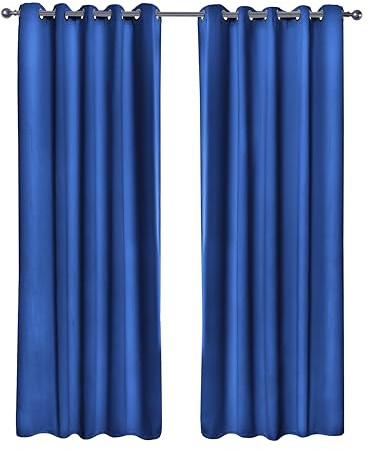 Emma Barclay Cali Curtains - Soft Plain Eyelet & Pencil Pleat Curtain Pair for Bedroom & Living Room (Blue, W 66 x L 90 (2 Panels), Eyelet)