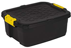 Kreher abschließbare Aufbewahrungsboxen mit Deckel, TOUGH-Serie, bruchsichere Transportboxen aus Kunstststoff, Schwarz, verschiedene Größen (24 Liter)