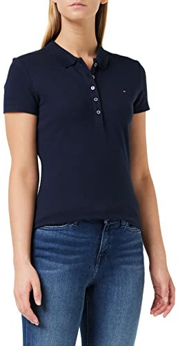Tommy Hilfiger Maglietta Polo Maniche Corte Donna Heritage Slim Fit, Blu (Midnight), XS