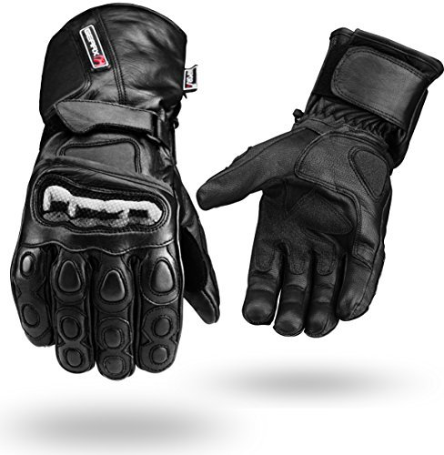 GEARX Winter wasserdichte Leder Handschuhe Motorrad Knöchel Schutz - Schwarz, M