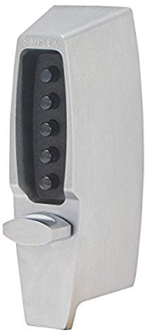 Simplex - 710826D Kaba 7100 Series Metal Mechanical Pushbutton Auxiliary Lock with Thumbturn, 25mm Tubular Deadbolt, Flat Front Face Plate, 60mm Backset, Satin Chrome Finish