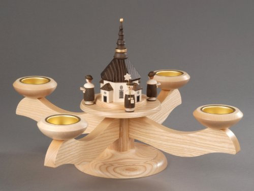 Adventsleuchter, natur - Seiffener Kirche mit Kurrende