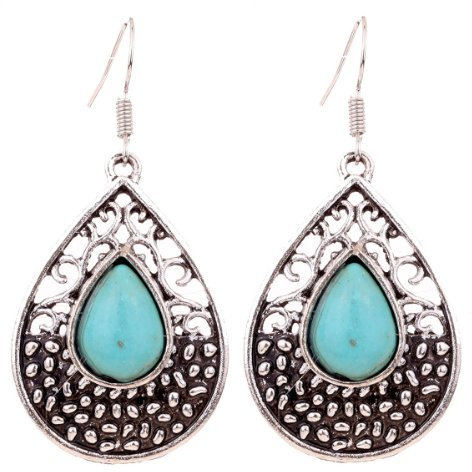 Yazilind Tibetischer Silberschmuck mit Anhänger Teardrop Teardrop Türkis Tropfen Anhänger Ohrringe Geschenk für Frauen, Türkis, Cristal