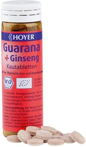 Hoyer Guarana & Ginseng-Kautabletten 60 Tabletten, 1er Pack (1 x 30 g) - Bio