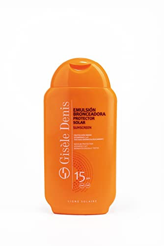 GISÈLE DENIS - Protector Solar, 200 ml, Protección FPS15, Emulsión Bronceadora, Cuidado de Piel, Crema Solar, Hidrata la Piel, Resistente al Agua, para Uso Diario, Previene Manchas y Arrugas