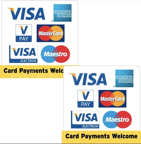 Aufkleber mit Visa, American Express, Vpay, Mastercard, Electron, Maestro Kreditkarten-Zeichen, für Taxi, Geschäft, 2 Stück