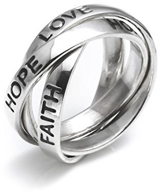 Silverly Russischer Ehering für Sie und Ihn | Klassische 925 Sterling Silber Ringe für Damen | Dreifachband | Mehrreihiger Ehering mit Eingravierten Worten Love Faith Hope | Geschenke für Mama