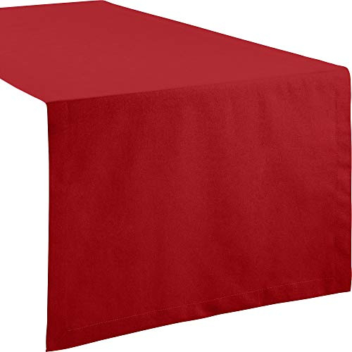 REDBEST Tischdecke, Tischläufer Uni Seattle, 100% Baumwolle rot Größe 50x150 cm - Robustes, glattes Gewebe, mit hochwertigem Kuvertsaum