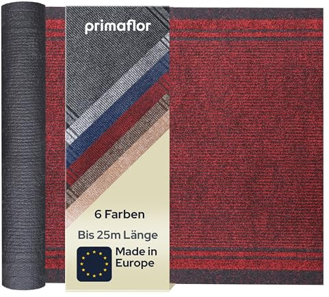 Primaflor Sauberlauf - Malaga, Rot, 0,66m x 13,00m, Rutschfester Schmutzfangläufer Meterware, Schmaler Küchen-Läufer nach Maß, Zuschneidbarer Teppichläufer, Eingangsmatte für Flur und Windfang