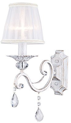 Maytoni Wandleuchte Grace 1xE14 – Vintage Wandlampe mit Kristallen & Organza- Lampenschirm in Weiß/Gold – Wandbeleuchtung für Wohnzimmer, Flur, Schlafzimmer