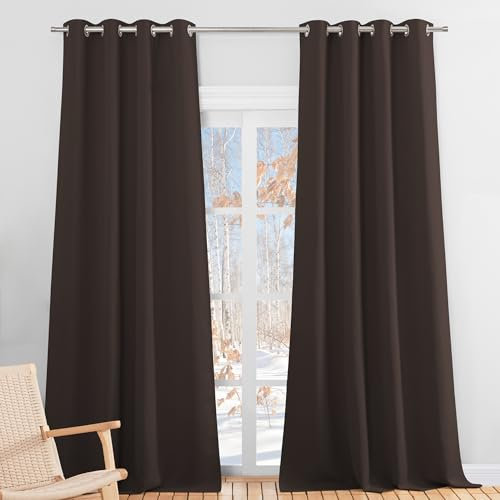 PONY DANCE Rideau Salon Occultants de Fenêtre à Oeillets Isolant Thermique Tissu Marron Polyester Reduire Le Rayon UV et La Froid pour Chambre, L 140 X H 240 cm, 2 Pcs