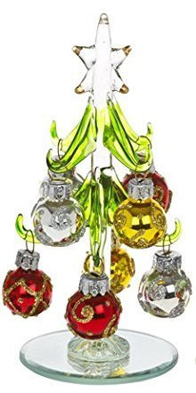 Fitting Gifts 1230B - Mini albero di Natale in vetro, decorato con palle colorate e glitterate, ideale come regalo di Natale o decorazione per casa o scrivania
