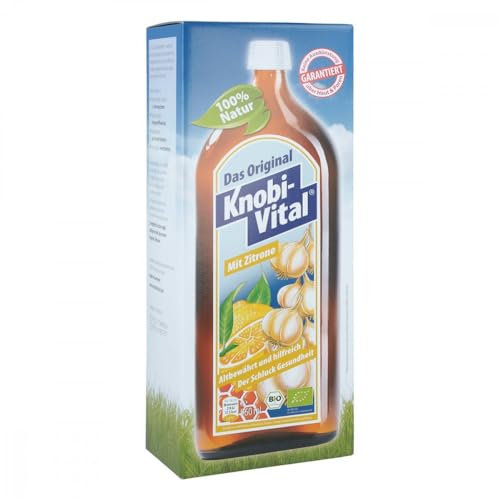 KnobiVital mit Zitrone Bio (960 ml) I Hochkonzentrierter Knoblauchsaft mit Thiamin für Energie, Nerven & Herz I Vegan, natürlich & ohne Zusätze