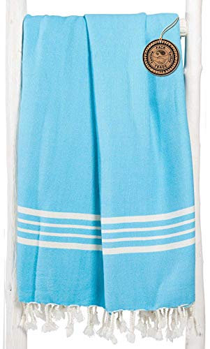 ZusenZomer Hamamtuch XXL - 160x210 Türkis Blau - Fouta Strandlaken Hammam Badetuch Strandtuch Groß - 100% Baumwolle Handgewebt Oeko-TEX® - Fair Trade Hamamtücher