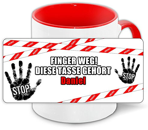 Büro-Tasse mit Namen Daniel und schönem Motiv - Nr. 2 - Finger weg, diese Tasse gehört .., Farbe: rot