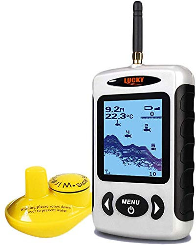 LUCKY Drahtloser Fischfinder Sonarsensor Tragbarer Sonar Fischfinder LCD Display Tiefenmesser zum Angeln Eisfischen Kajakfischen