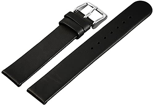 LEONARDO VERRELLI-Uhrenarmband Ersatz Echt Leder Breite 16-22 mm Dornschließe (Stegbreite: 16 mm, schwarz)