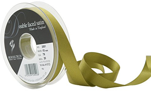 Berisfords Double FACE Poly Satin Ribbon, Moss, 15 mm
