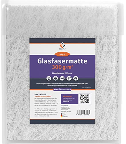 Glasmatte 1 m² | Verstärkungsfaser für Polyesterharz und Epoxidharz | Glasfasermatte 300 g/m² |