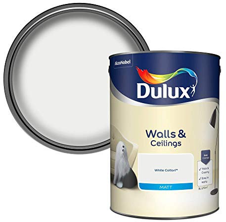 Dulux Matt Emulsion Paint For Walls And Ceilings - White Cotton 5 Litres